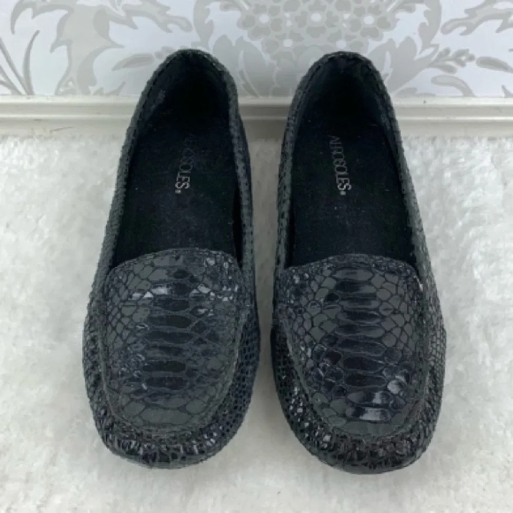 Aerosoles Army Croco Black Flats Loafers Slip On Wedge Women’s Size 7 1/2 - Picture 5 of 11
